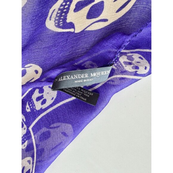 ALEXANDER MCQUEEN Skull Motif Purple Silk Chiffon Large Square Scarf - Picture 13 of 15